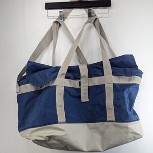 Vintage Tupperware Insulated Tote Bag Navy Blue Tan Large Picnic Grocery Bag